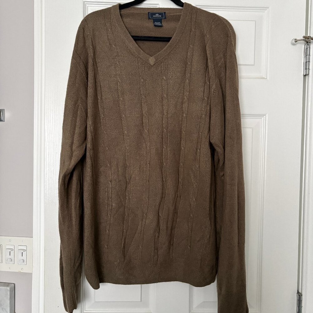 Dockers Men's Lightweight Pullover V-neck Cable-Knit Sweater Brown Preppy XXL